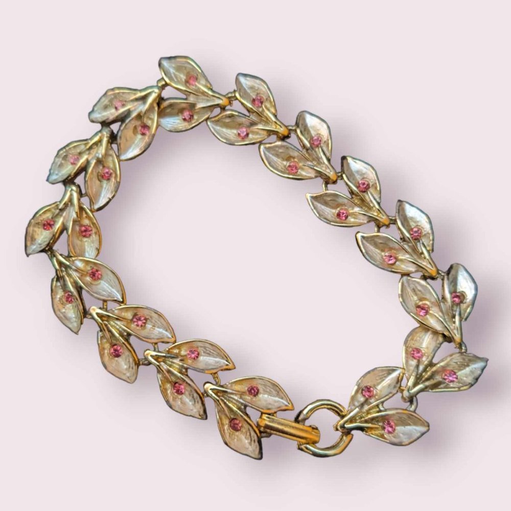 Gorgeous MCM Vintage Bracelet With Pink Rhinestones